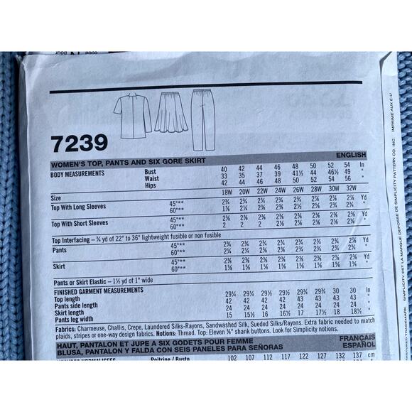Simplicity 7239 Sewing pattern jacket pants swing mini skirt size 18w-24w - Picture 4 of 5